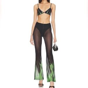 superdown Black and Green Flare Pants